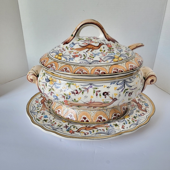 Vintage Holu Ceramic Pottery Portugal Large 4 PC Set Tureen Hand Painted - Picture 2 of 9